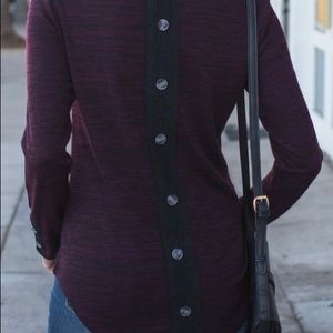Heathered burgundy button and lace detail woman’s tunic-Size L